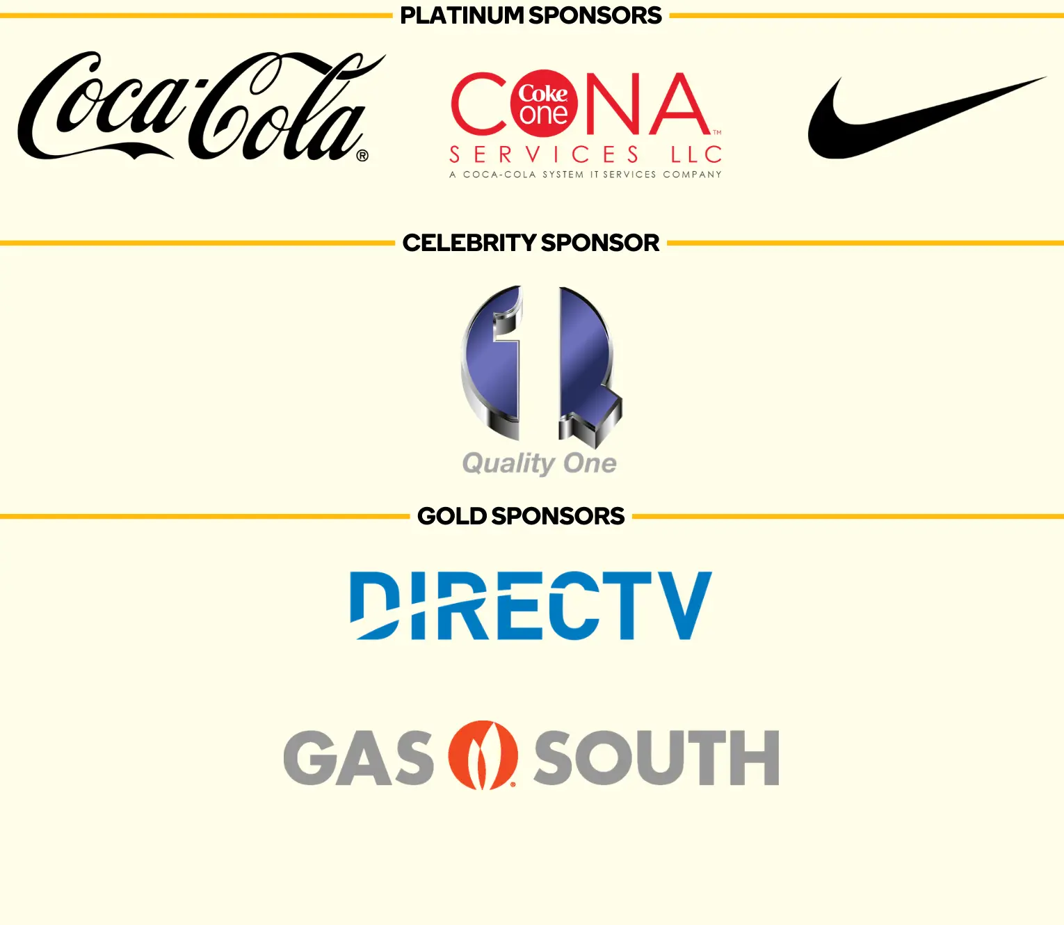 Platinum, Celebrity, and Gold sponsors